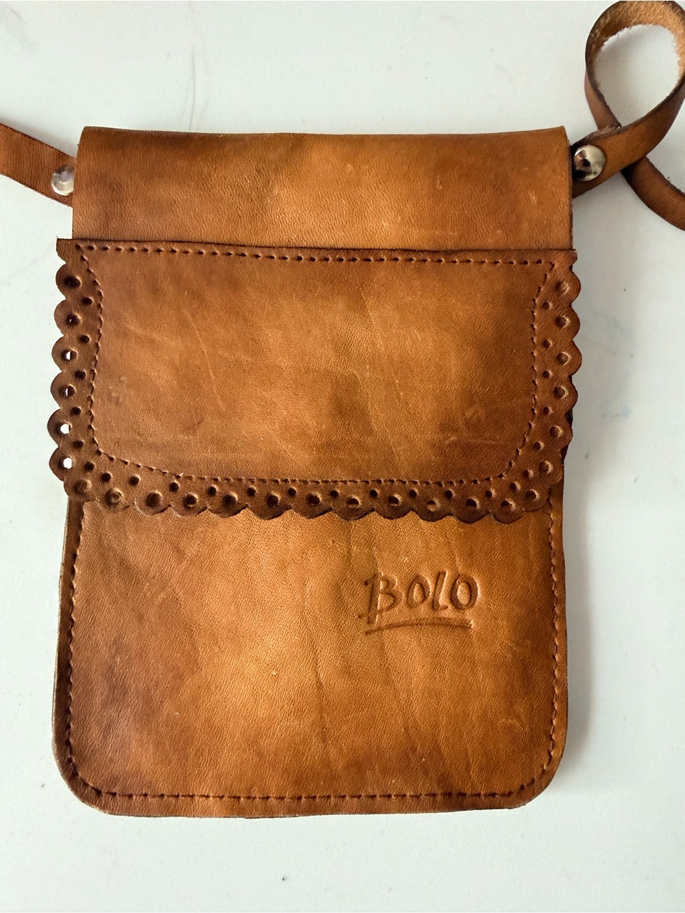 BOLO Genuine Leather Crossbody Pouch Cognac Brown Western Boho